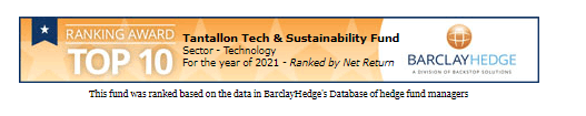 Barclays Hedge Top 10 Award 2021 | Tech & Sustainability Fund | Tantallon Capital